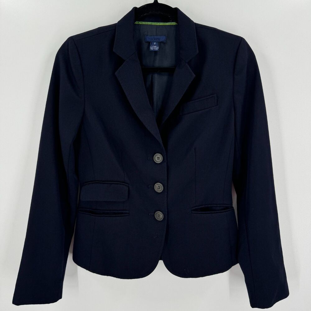 J. CREW Navy Blue 3 Button Schoolboy Blazer Jacket Size 2